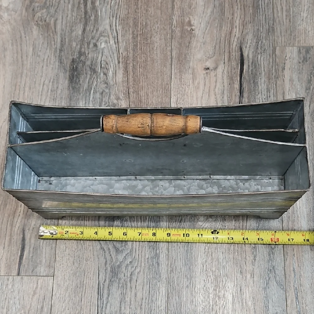 Galvanized Storage Bin with Wooden Handle